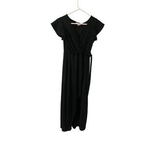 See You Monday Women's Black Flutter Sleeve Open Front Maxi Dress - Medium
